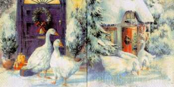 Serviette Avec, Gänse im Schnee, Haustüre, Rarität